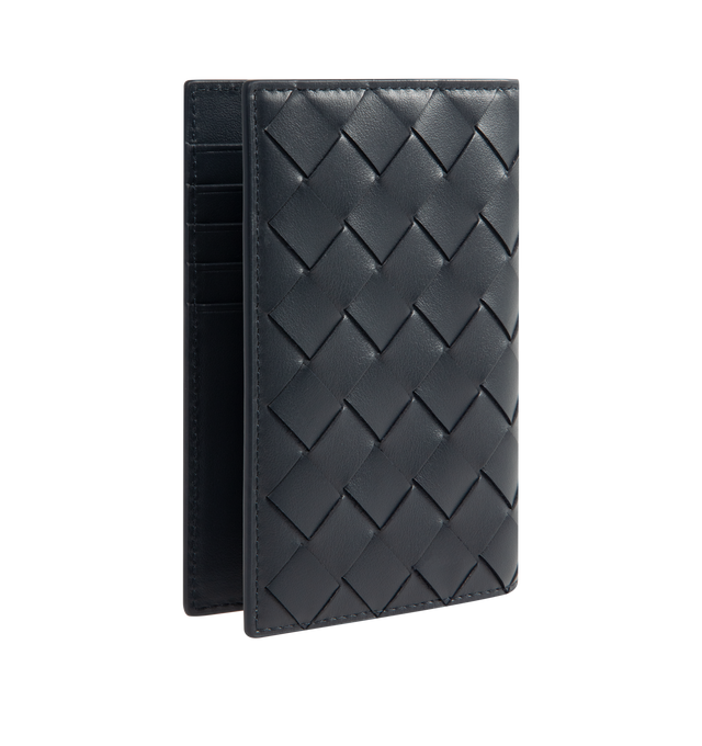 Image 2 of 3 - NAVY - BOTTEGA VENETA Passport Case featuring intrecciato calfskin leather passport case with color block design, five card slots and two additional pockets. Calfskin. Made in Italy.  