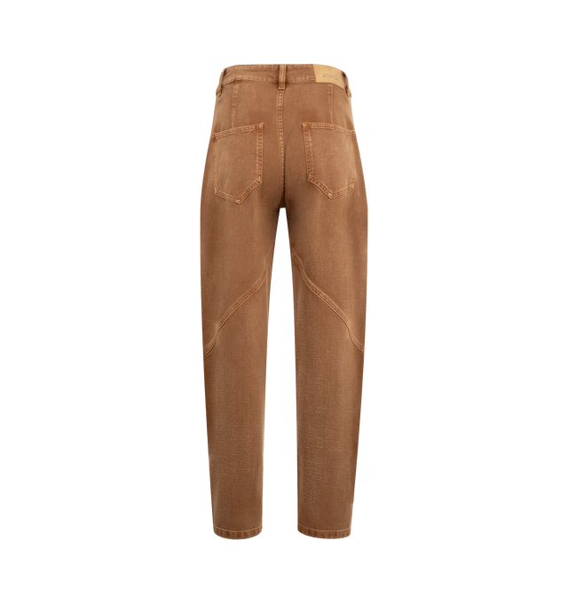 Image 2 of 3 - BROWN - ISABEL MARANT Catarina denim jeans with topstitched details, fitted waistband with loops, engraved button and hidden zipper, piped side pockets, topstitched seams, leather label in back with an embossed "Isabel Marant" logo, patch pockets on the back, antique gold-finish metal details, medium-rise waist and relaxed straight cut. 80% cotton, 20% hemp. 