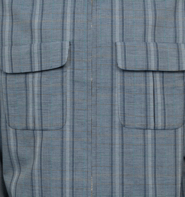 Image 3 of 3 - BLUE - NEEDLES Sport Jacket Glen Plaid featuring two large flap pockets, a double zip, boxy fit and a large collar. 100% wool. Made in Japan. 