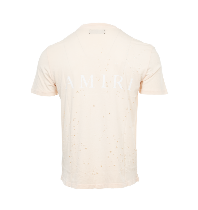 Image 2 of 4 - WHITE - AMIRI Washed Shotgun Tee featuring logo print at the chest, logo print to the rear, distressed, crew neck, short sleeves and straight hem. 100% cotton.  