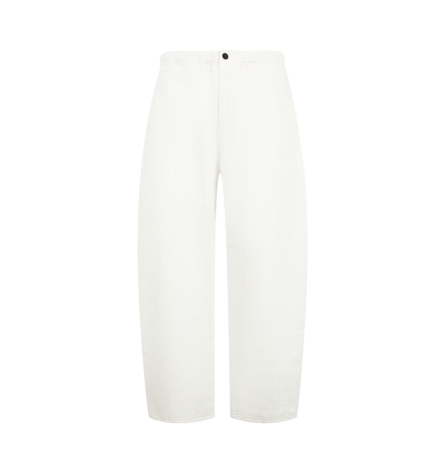 Image 1 of 3 - WHITE - Sacai Mens White Jersey Pants are crafted from a soft cotton jersey material. Featuring a barrel-leg silhouette, button detail, drawstring waistband, and side/back pockets. Main Material: Cotton. Made in Japan. 