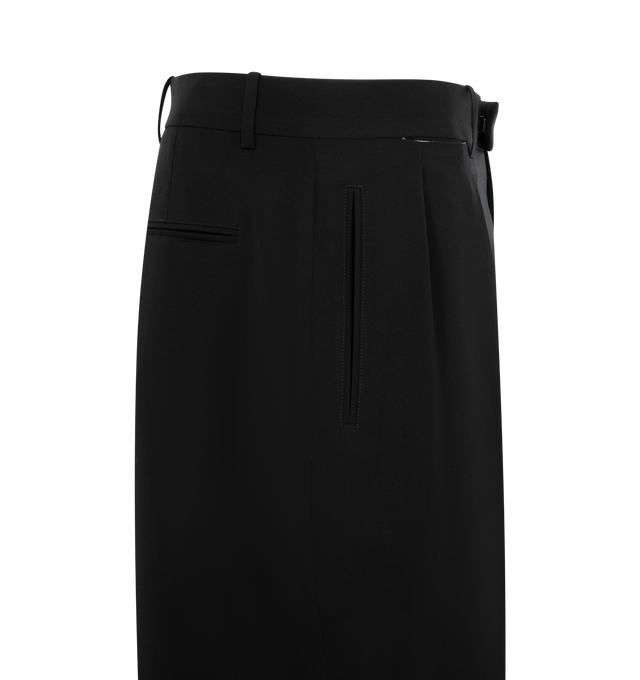 Image 3 of 3 - BLACK - THE ROW Mikeno Pants featuring compact wool with a relaxed silhouette, regular rise, double-pleated front, front and back welt pockets and full length. Wool. Made in Italy. 