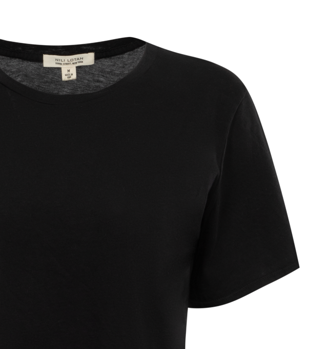 Image 2 of 2 - BLACK - NILI LOTAN Marley Tee featuring relaxed fit, slightly boxy, crew neck, vintage pitched sleeve, shorter body, self trim at neckline, back neck and shoulder finished with self binding. 100% cotton.  