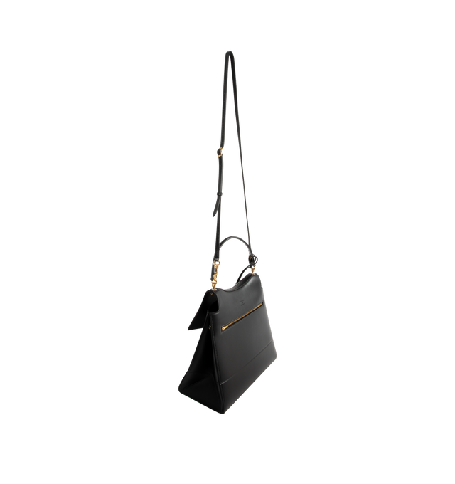 Image 2 of 3 - BLACK - BALENCIAGA Nano Medium Handbag featuring smooth thin calfskin, folded flap corners, one top handle, removable strap, crossbody, shoulder and hand carry, removable cloche cls with one split ring, shiny gold Nano BB logo hardware, studded magnet closure, 1 main compartment, 2 inner flat pocket, back zipped pocket, side snaps and nappa lambskin bonded lining. L11 x H9.8 x W4.7 inch. Made in Italy. 