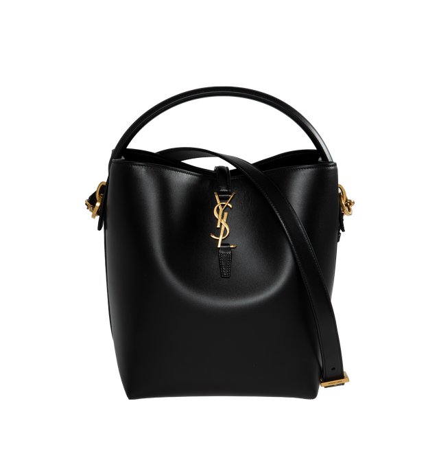Image 1 of 3 - BLACK - SAINT LAURENT Le 37 Bucket Bag featuring metal cassandre hook closure, one zipped pouch, suede lining, and four metal feet. 20 X 25 X 16cm. Handle drop: 9cm. Strap drop: 40cm. 100% calfskin leather. Made in Italy.  