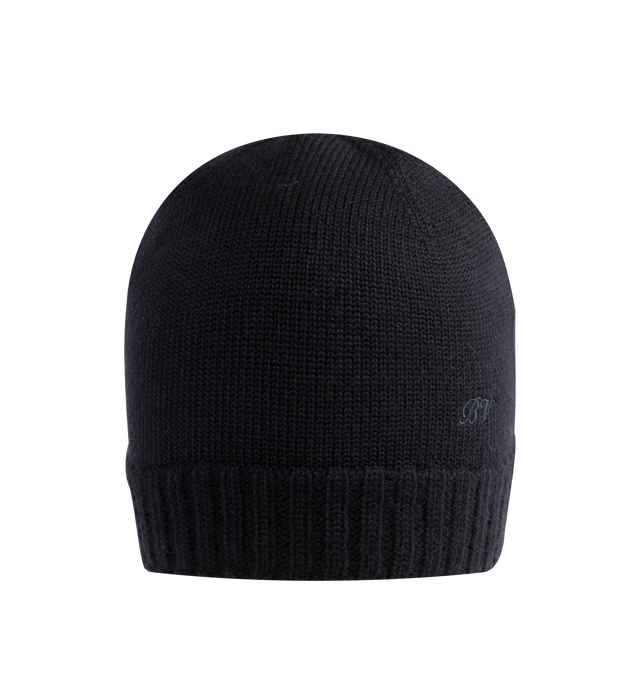 Image 1 of 2 - NAVY - Bottega Veneta Men's Beanie is crafted in a lightweight wool knit, featuring BV logo embroidery, and a slit at back. Made in Italy. 