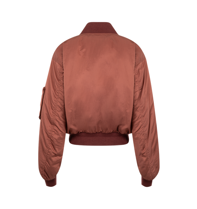 Image 2 of 3 - RED - Chlo Womens Bomber Jacket is crafted from recycled nylon blend fabric. Features a straight fit, oversized collar, front zip closure with snap-button tab, ribbed trims, front flap pockets with snap-button closures, and a zippered sleeve pocket. Main Material: 58% Polyester, 42% Polyamide; Lining: 100% Polyester; Collar & Cuffs: 88% Wool, 9% Polyamide, 3% Elastane. Made in Italy. 