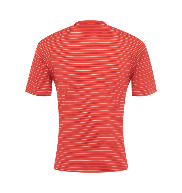Image 2 of 2 - RED - Auralee Women's Soft Smooth Wool Stripe Jersey T-Shirt is crafted from merino wool jersey and features a multicolored striped design. The fabric has a natural sheen with an exceptionally smooth, soft, and fluid hand. Cut in a regular fit. Main Material: 100% Wool. 