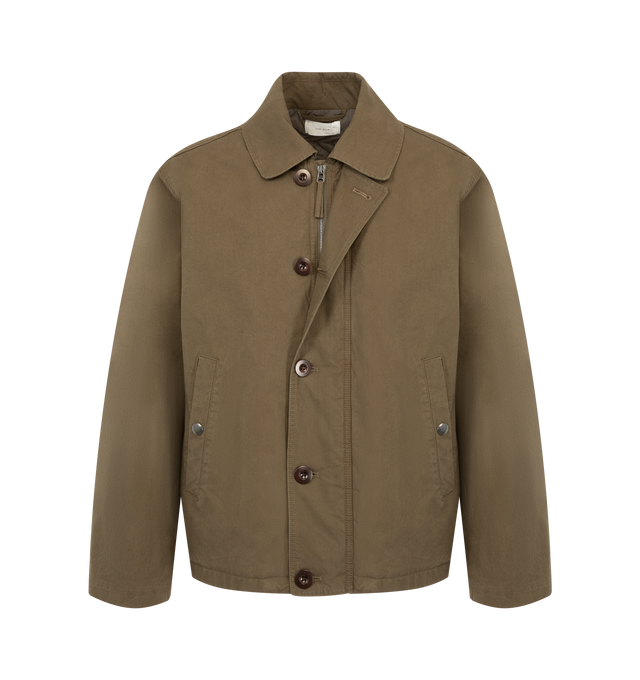 Image 4 of 4 - BROWN - The Row Rafi Jacket is crafted from classic English cotton Mackintosh fabric and features a clean, straight silhouette with wrist-length sleeves. Developed without a waxed finish, the fabric is fully waterproof, including along the seams, offering functional weather protection while maintaining The Row's refined, minimalist aesthetic. Finished with a polyamide and cotton lining for added structure and comfort. Main Material: 100% Cotton. Lining: 100% Polyamide, 100% Cotton. Fit: Strai 