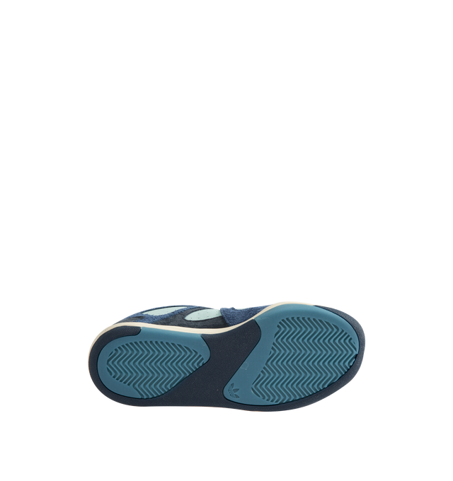 Image 4 of 5 - BLUE - Adidas Originals x Bad Bunny Men's BADBO 1.0 Unisex Shoes feature a bold, contemporary silhouette that reflects the latest collaboration between adidas Originals and Bad Bunny. Designed with premium materials and distinctive detailing, this statement sneaker blends sport-inspired functionality with the artist's signature creative vision, delivering a modern look rooted in self-expression and individuality. Upper: Nubuck with hairy suede overlaysOutsole: Rubber. 