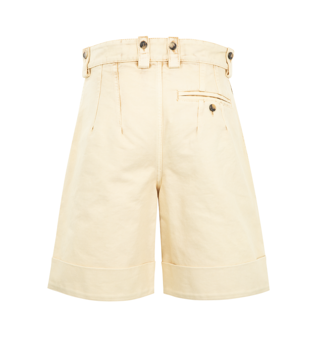 Image 2 of 3 - WHITE - LOEWE Turn-Up Shorts in medium-weight garment-dyed cotton twill featuring a LOEWE Anagram embossed leather patch pocket on the leg, turn-up cuffs, relaxed fit, regular length, mid waist, buttoned belt loops, concealed button fly, slash pockets and buttoned rear welt pocket. Cotton. Made in Italy. 