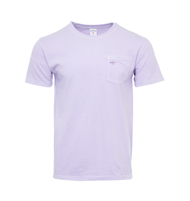 PURPLE - NOAH Core Logo Pocket T-shirt featuring logo print at the chest, crew neck, short sleeves, chest patch pocket and straight hem. 100% cotton. 