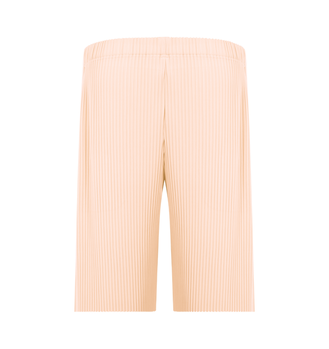 Image 2 of 3 - PINK - ISSEY MIYAKE Shorts featuring pleated jersey material, quick-drying property, pockets on both sides, a drawcord at the waist and a button-fly design. 100% polyester. Made in Japan. 