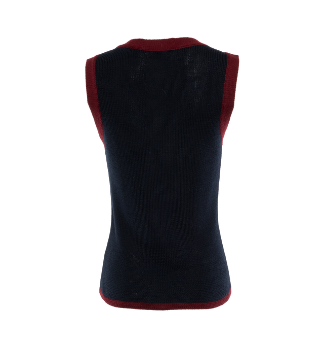 Image 2 of 3 - NAVY - DRIES VAN NOTEN Sweater Vest featuring regular fit, sleeveless, contrast trim and v neckline. 50% wool, 50% acrylic. 