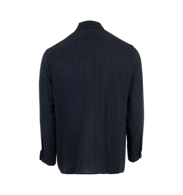 Image 2 of 2 - NAVY - SAINT LAURENT Striped Silk Shirt featuring button front closure, collar, button cuffs and striped throughout. 100% silk. 