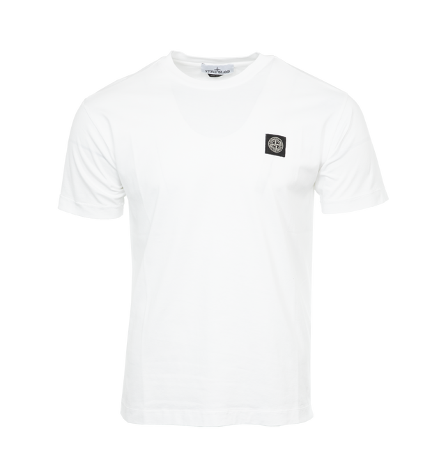 WHITE - STONE ISLAND Logo Patch T-Shirt featuring crewneck, short sleeves and logo patch on chest. 100% cotton.