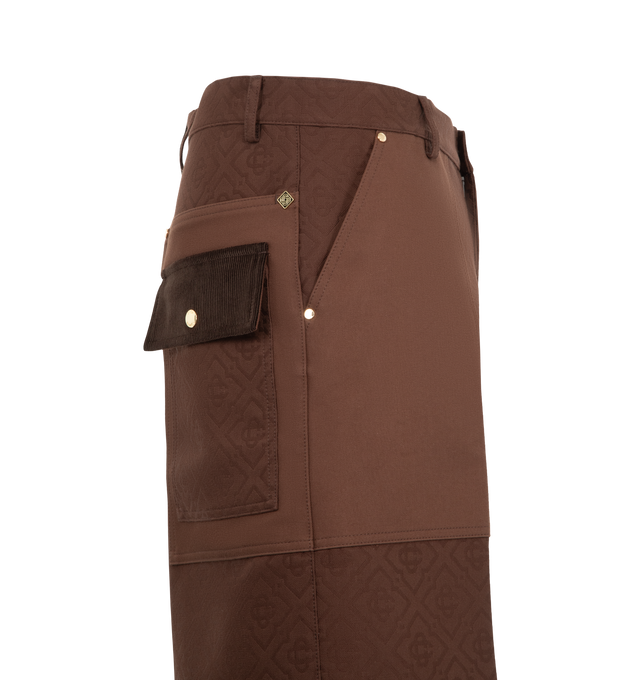 Image 3 of 3 - BROWN - CASABLANCA Monogram Cargo Shorts featuring monogram pattern, cargo pockets, zip fastening, belt loops, two side slash pockets, two rear flap pockets and silver-tone hardware. 100% cotton. Made in Italy. 