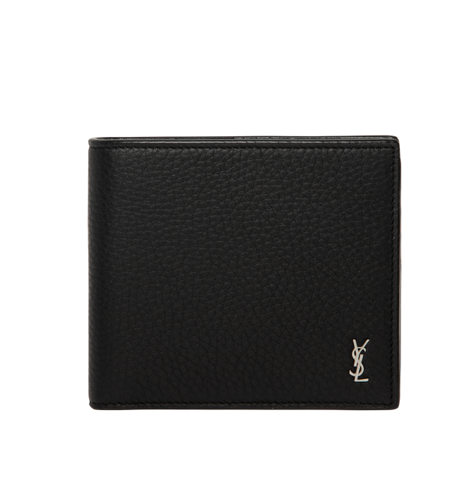 Image 1 of 3 - BLACK - Saint Laurent Mens Wallet is crafted from black leather. Features a classic bifold silhouette, interior card slots and bill compartment, silver-tone hardware, and embossed Saint Laurent logo. Main Material: 100% Leather. Made in Italy. 