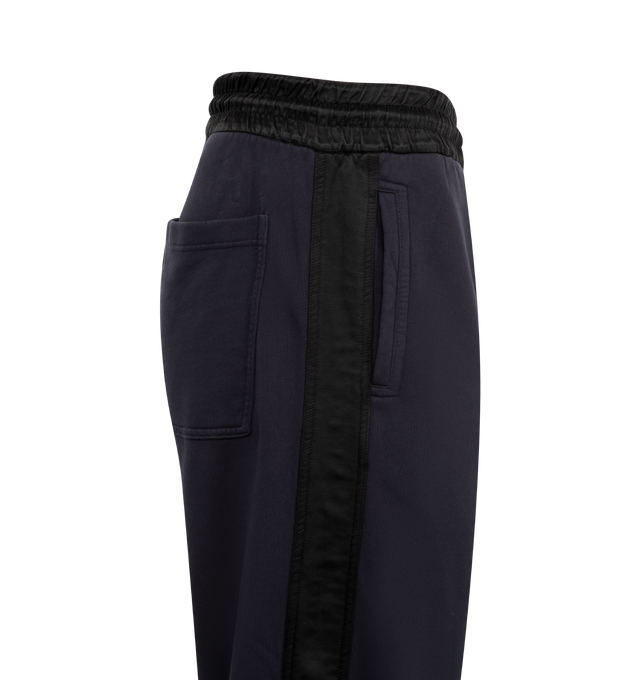 Image 3 of 3 - NAVY - DRIES VAN NOTEN Straight Leg Sweatpant featuring contrasting waistband and side stripes, elasticized drawstring waist, side welt pockets, back patch pocket, relaxed legs and full length. Cotton/cupro. 