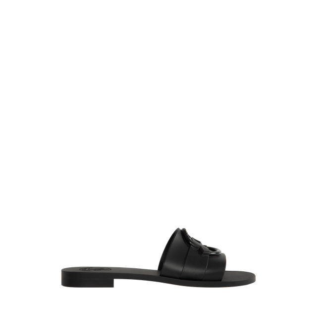 Image 1 of 4 - BLACK - MONCLER Mon Slides Shoes featuring slip-on styling, tonal Moncler logo at vamp strap, TPU upper and TPU sole. 100% elastodiene. 