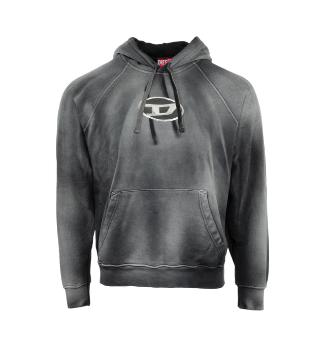 Image 1 of 3 - BLACK - DIESEL S-Roxt Hoodie featuring faded effect, slouchy drawstring hood, long raglan sleeves, metallic appliqu oval D logo, cut-out detailing to the logo, front pouch pocket, ribbed cuffs and hem, french terry lining and pull-on style. 100% cotton. 