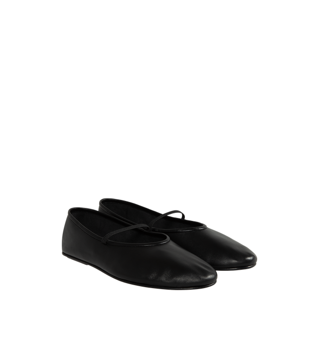 Image 2 of 4 - BLACK - THE ROW Elastic Ballet Slipper featuring round toe and delicate elastic strap across the instep. 100% calfskin upper and lining. Leather sole. Made in Italy. 