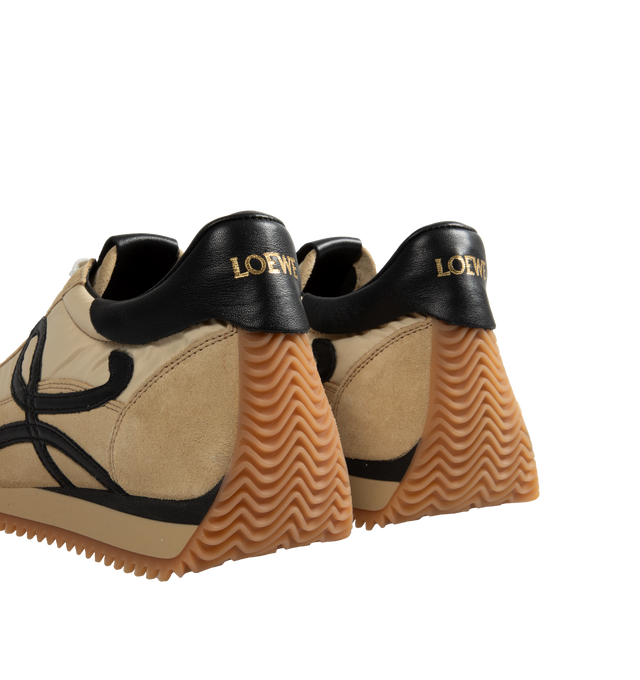 Image 3 of 5 - NEUTRAL - LOEWE low-top running sneakers in tech fabric and suede featuring lace-up closure, contrast leather monogram and two-tone serrated rubber sole. Made in Italy. 