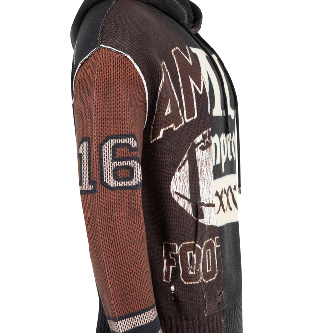 Image 3 of 4 - MULTI - AMIRI Splice Hoodie featuring paneled construction, rib knit hem and cuffs, kangaroo pocket and hood. 100% cotton. Made in Italy. 