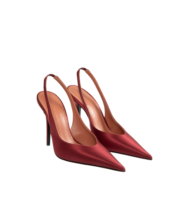 Image 2 of 4 - RED - AMINA MUADDI Anok Satin Slingback Pumps featuring elasticated slingback strap, pointed toe and 105mm heels. Upper: silk. Lining: leather. Sole: leather insole, leather and rubber sole. Made in Italy. 