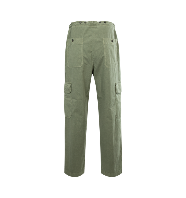 Image 2 of 3 - GREEN - BARENA VENEZIA Oversize work cargo trousers crafted from natural crinkle garment dye 100% cotton canvas. Mid rise in a comfort fit featuring two slashed side pocket, one u-line patch front pocket with button. 