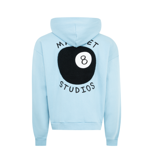 Image 2 of 2 - BLUE - MARKET 8 Ball Graphic Hoodie featuring pullover hooded sweatshirt, front & back graphics, front pouch pocket, ribbing trims and regular fit. 100% cotton. 