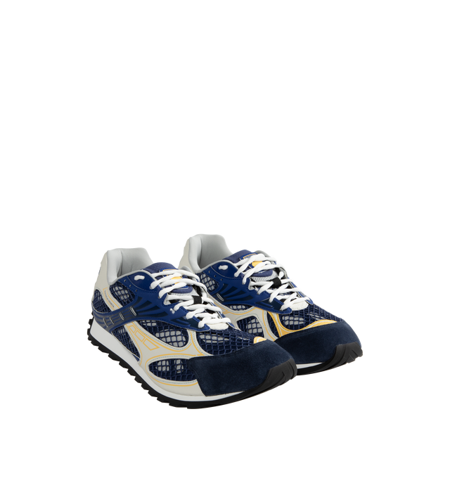 Image 2 of 5 - BLUE - BOTTEGA VENETA Sneakers featuring mechanical textile upper, rubber sole, lace-up front, padded collar and tongue with Bottega Venneta logo detail at tongue. Made in Italy. 