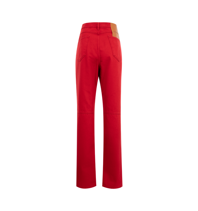 Image 2 of 3 - RED - JACQUEMUS Le De-Nimes Droit Jeans are a 5-pocket style with a button fly, high rise, belt loops, and silver-tone hardware.  100% regenerative cotton. Made in Italy.  