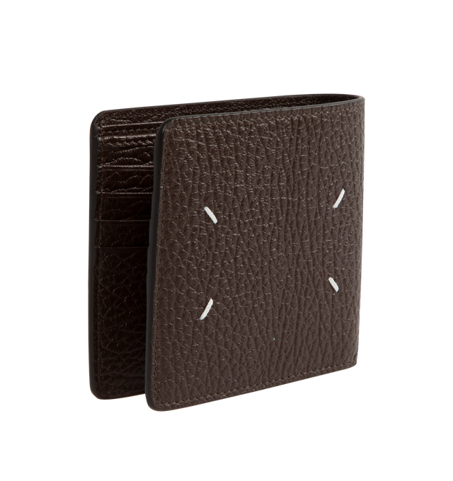 Image 2 of 3 - BROWN - MAISON MARGIELA Slim 2 Wallet featuring bifold wallet, two bill compartments, eight card slots, signature numbers print at interior and signature white stitching on back. 4.25"W x 3.75"H. 100% calf leather. 