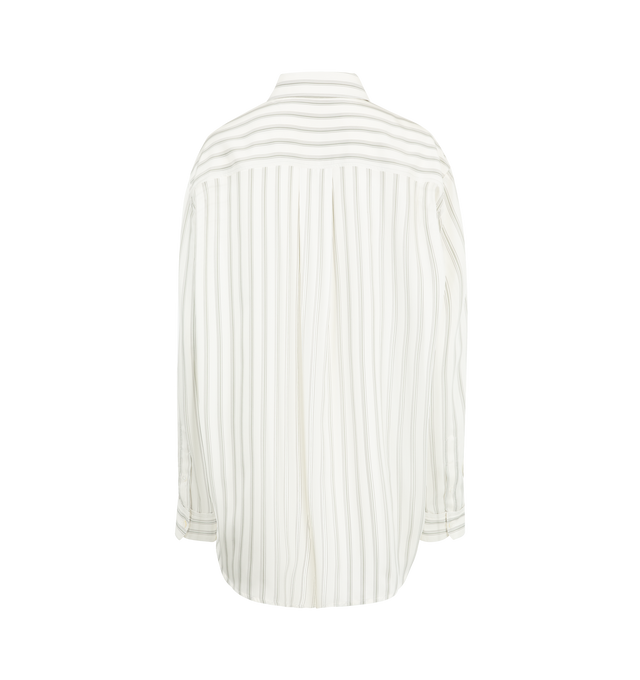 Image 2 of 2 - WHITE - The Row Classic button-up shirt in striped silk poplin with slightly curved hem, center back box pleat, and exposed front placket with mother-of-pearl buttons. 100% Silk. Made in Italy. 