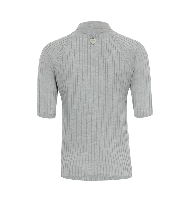 Image 2 of 2 - GREY - ACNE STUDIOS Silk Polo Shirt featuring regular fit, regular length, polo neckline, button up opening and heart charm with Acne Studios engraving. 100% silk.  