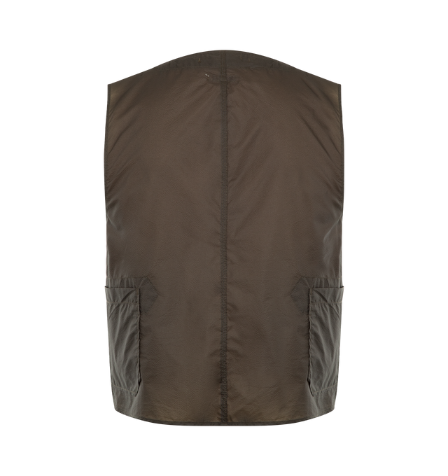 Image 2 of 3 - BROWN - ENGINEERED GARMENTS Upland Vest featuring durable cotton ripstop with tonal stitching throughout, game pocket with snap button in the center front and sleeveless. 100% cotton. Made in USA. 