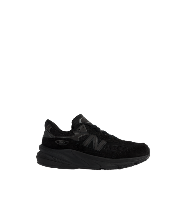 Image 1 of 5 - BLACK - New Balance Made in USA 990V6 running shoe features a black mesh upper, with black synthetic overlays, and black suede mudguard, ENCAP midsole cushioning, padded collar and lace up style. 