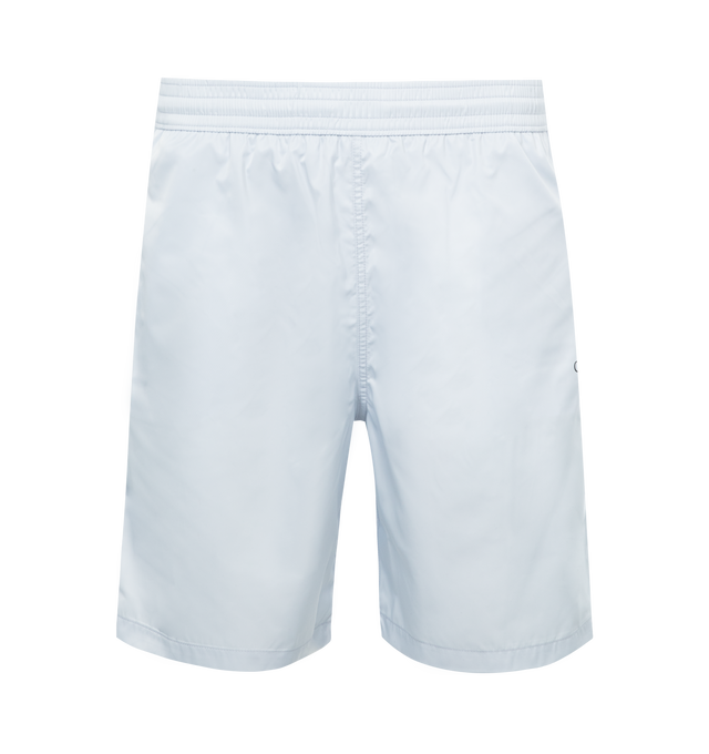 Image 1 of 3 - BLUE - OFF-WHITE Arrow Surfer Nylon Swim Shorts featuring logo print, drawstring elastic waistband, pockets and inner mesh briefs. 100% polyester. 