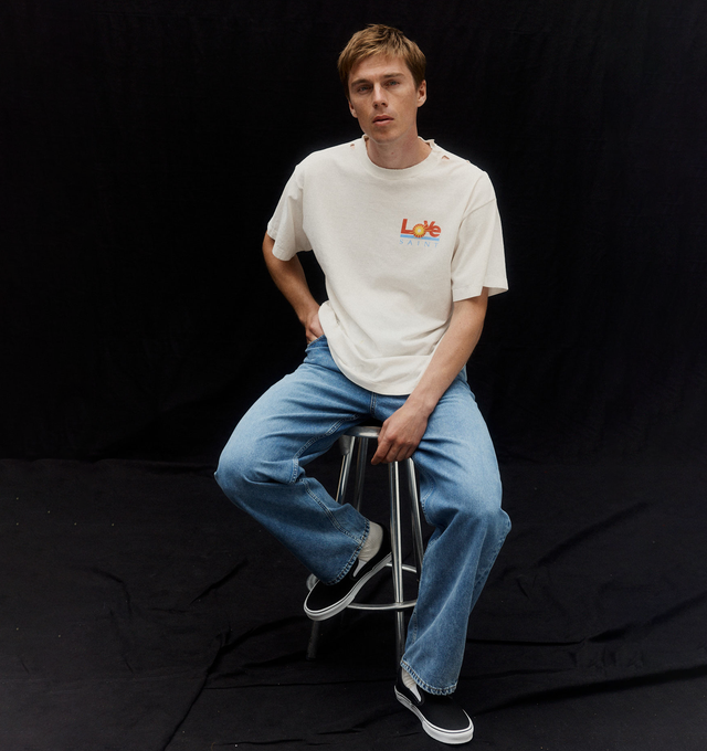 Image 2 of 3 - WHITE - SAINT MICHAEL Love Tee featuring round neck, ribbed trims, short sleeves, graphic print on the front and straight hem. 100% cotton. 