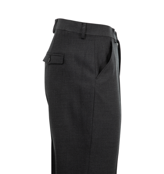 Image 3 of 3 - GREY - OUR LEGACY Chino 22 Trousers featuring tapered fit, belt loops, four-pocket styling, zip fly, creased legs, darts at back and horn hardware. 100% wool. Lining: 100% cotton. Made in Portugal. 