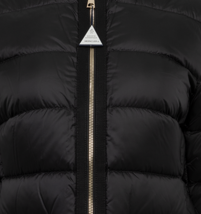 Image 3 of 3 - BLACK - MONCLER Laurine Short Down Jacket featuring nylon lger lining, down-filled, zipper closure, welt pockets and grosgrain trim. 100% polyamide/nylon. Padding: 90% down, 10% feather. 