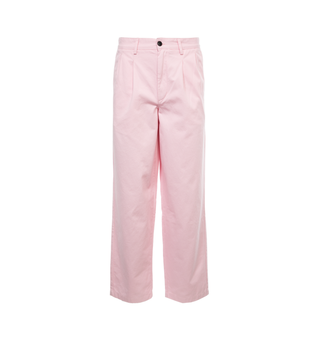 Image 1 of 4 - PINK - NOAH Twill Double Pleated Pants featuring double-pleated with zip-fly and button-closure, side seam front pockets and besom back pockets with button-closure. 100% organic cotton denim. Made in Portugal. 