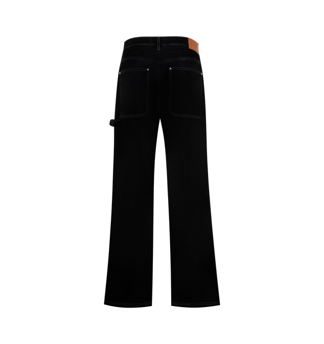 Image 2 of 3 - BLACK - Amiri Men's Flock Denim Carpenter Jeans are crafted from premium cotton denim and feature a relaxed carpenter silhouette with utility-inspired pockets, a hammer loop, and tonal flocked detailing for a textured contemporary finish. These designer jeans combine exceptional Italian craftsmanship with Amiri's signature luxury streetwear aesthetic, creating a statement denim style that blends workwear influences with elevated design. Main Material: 100% Cotton. Made in Italy. 
