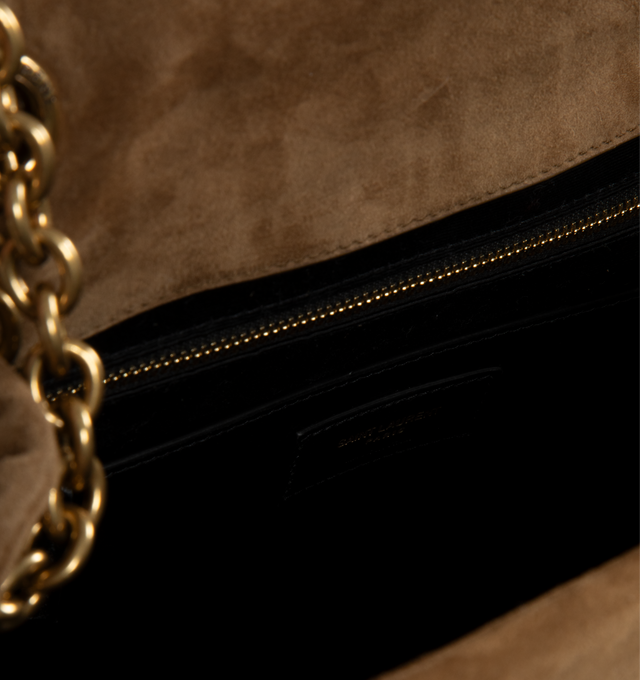 Image 4 of 4 - BROWN - SAINT LAURENT Jamie 4.3 Medium Bag in suede featuring an adjustable sliding chain strap for shoulder or crossbody carry, cotton lining and bronze-toned hardware. 11.4" x 8.3" x 23.5". Single strap drop: 19.7". Doubled strap drop: 11". Calfskin. Made in Italy. 