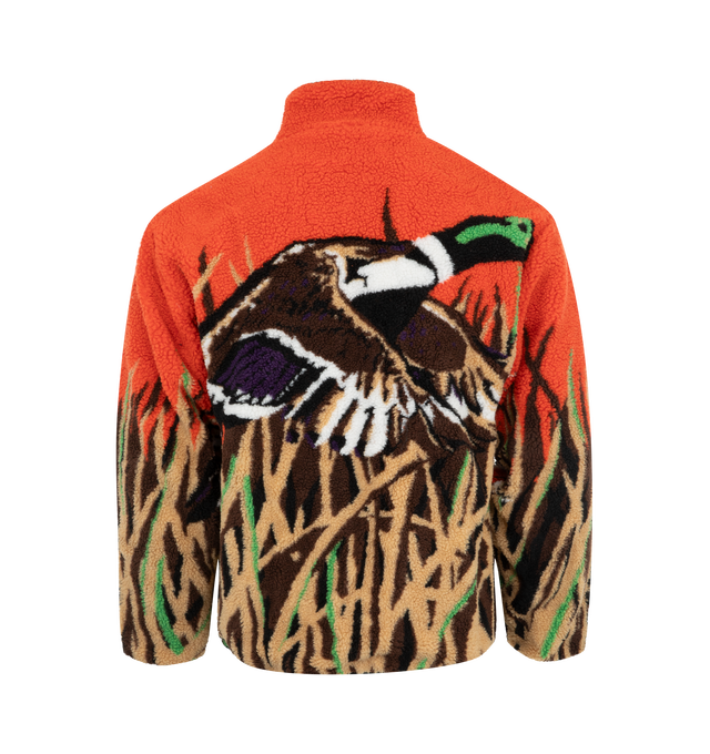 Image 2 of 3 - MULTI - Market Duck Pond Sherpa Jacket crafted from polyester high pile sherpa fleece. Featuring full zip closure, side pockets, elastic binding on collar/placket/cuffs/hem, woven label above left cuff and all-over graphic. 100% Polyester 