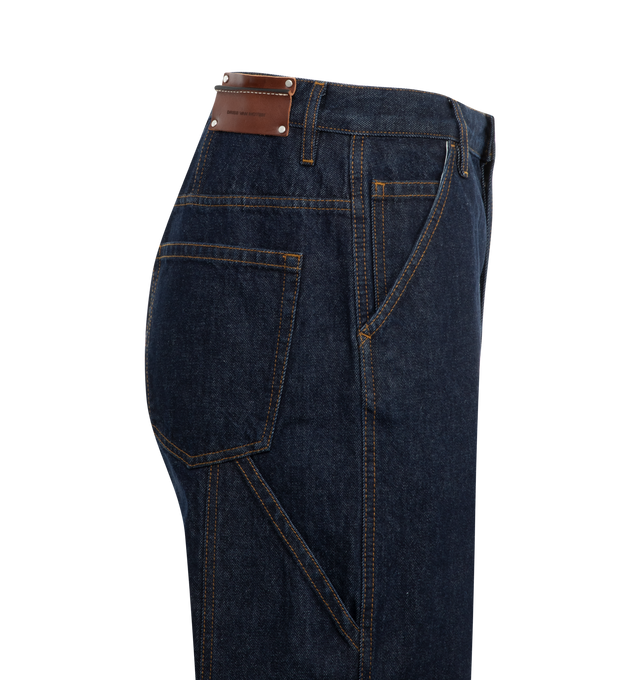 Image 2 of 2 - BLUE - DRIES VAN NOTEN Loose Fit Jeans featuring contrast stitching, five-pocket styling, button fastening, concealed fly, belt loops, tool pockets, hammer loop and leather brand patch at the back waist. 100% cotton. 