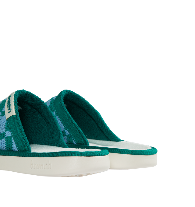 Image 3 of 8 - BLUE - BRUNCH L'Essentiel Slippers are a slip on style with soft terry upper and padded insole. Upper: 51% cotton, 42% recycled polyester, 7% polyamide. Footbed: 100% recycled polyester. Outsole: 20% recycled EVA, 80% EVA.Maintaining the iconic hotel-slipper aesthetic, this knit L'Essentiel is designed to be more comfortable than ever. The footbed features EVA foam that molds to the foot while offering a countered shape that protects and cradles the heel. Meanwhile, the outsole is made from p 