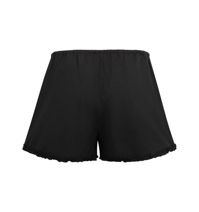 Image 5 of 6 - BLACK - DEIJI STUDIOS Yoke Set featuring relaxed babydoll top, straight neckline with button closure, gathered yoke seam, lettuce frill hem detail and fine, adjustable straps pairs back with an easy pull on short featuring double button detailing, elastic waistband and baby lock lettuce frill hem. 100% organic cotton poplin. 