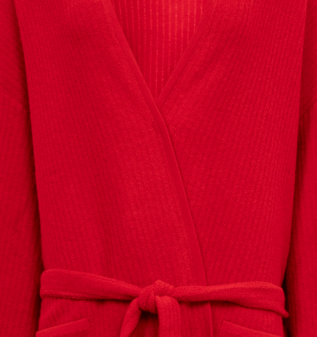 Image 3 of 3 - RED - THE ROW Ghali Robe featuring oversized robe in heavy cashmere with striped terrycloth texturing, external patch pockets, and tie belt closure. 100% cashmere. Made in Italy. 